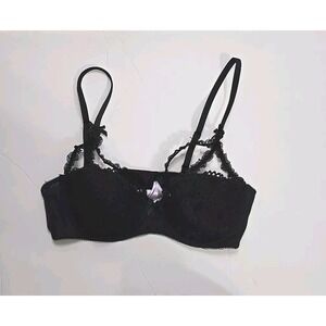 Savage  X FENTY Felty Black Iridescent Lace Caged Bra 34 C